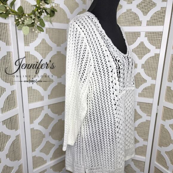 CJ Banks White Crochet Scoop Neck 3/4 Sleeve Sweater Size 1X - Picture 4 of 9